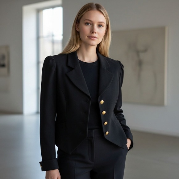 Doncaster Jackets & Blazers - Doncaster Black Tailored Wool Jacket Gold‎ Button Cropped Blazer Made in USA